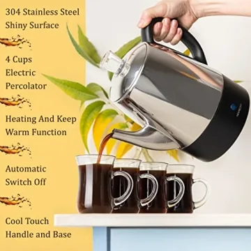 Mixpresso Electric Percolator 4 Cup Stainless Steel Coffee Maker