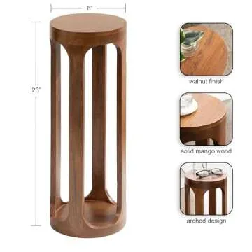 Kate and Laurel Dahl Wooden Round Drink Table, 8 x 23, Walnut Brown, Mid-Century Modern Circle Wood Accent Pedestal Table for Living Room Plant Stand or Small Bedroom Nightstand