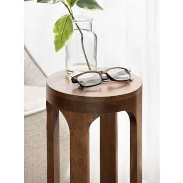 Kate and Laurel Dahl Wooden Round Drink Table, 8 x 23, Walnut Brown, Mid-Century Modern Circle Wood Accent Pedestal Table for Living Room Plant Stand or Small Bedroom Nightstand