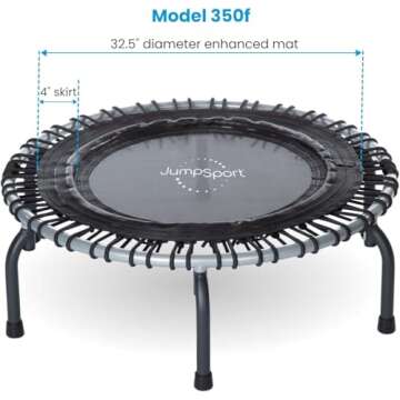 JumpSport 350f Lightweight Round Fitness Indoor Trampoline Rebounder Workout Home Gym Equipment with EnduroLast Elastic Cords for All Ages, Black