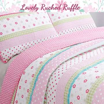Cozy Line Pink Polka Dot Flower Girl Bedding Set, Queen