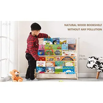 Morimoe Sling Bookshelf Kids Book Rack Storage, Natural Beige (Beige, W:75cm)