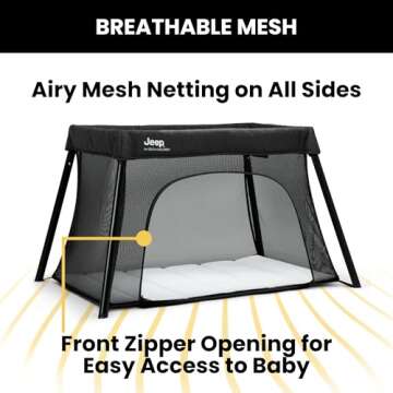 Jeep Horizon Compact Travel 2-in-1 Play Yard and Bassinet, Black