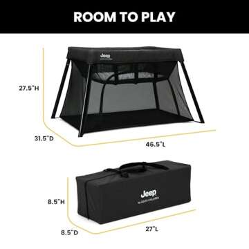 Jeep Horizon Compact Travel 2-in-1 Play Yard and Bassinet, Black