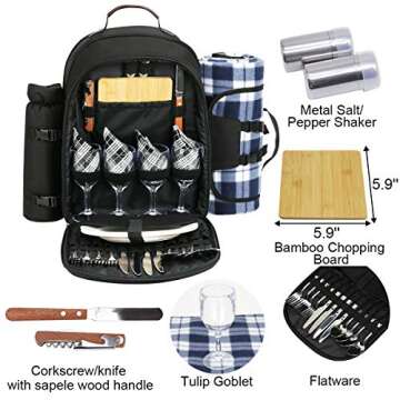 Sunflora Picnic Backpack for 4 Persons with Blanket and Insulated Cooler Pouch