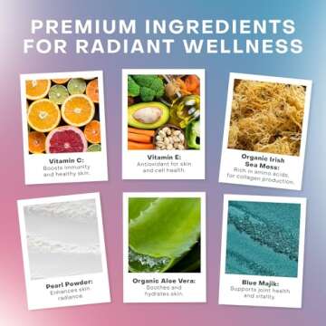 Sea Moss Glow Gummies I Hair Skin and Nails Vitamins, Seamoss, Pearl Powder, Vitamin E, Aloe Vera, Liposomal Vitamin C, Irish Sea Moss Gummies for Women & Men - 60 Count