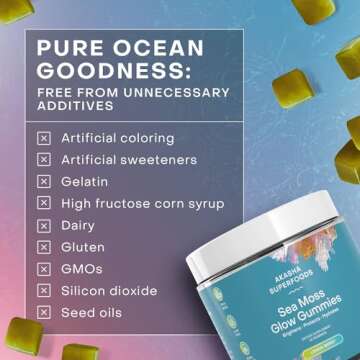 Sea Moss Glow Gummies I Hair Skin and Nails Vitamins, Seamoss, Pearl Powder, Vitamin E, Aloe Vera, Liposomal Vitamin C, Irish Sea Moss Gummies for Women & Men - 60 Count