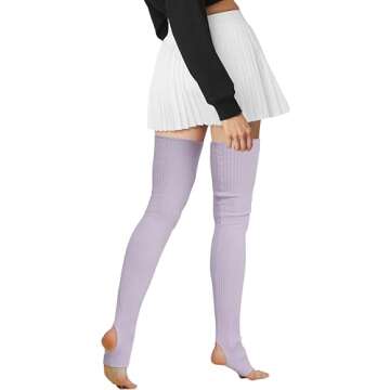 v28 Women Girls Thigh High Neon Ribbed Long 80s 90s Party Ballet Skating Leg Warmers (One Size, Hole...