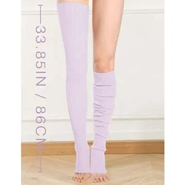 v28 Women Girls Thigh High Neon Ribbed Long 80s 90s Party Ballet Skating Leg Warmers (One Size, Hole86 - Lilac)