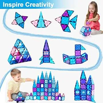 NVHH Magnetic Tiles Kids Toys for 3 4 5 6 7 8+ Year Old Boys Girls Frozen Toys Castle Princess Magnetic Building Blocks Educational Toddler Girls Toys Age 2-4 5 6-8 Year Old Girl Boy Birthday 47pcs