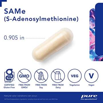 Pure Encapsulations SAMe S-Adenosylmethionine 180's - Supports Joint Health & Glutathione Production* - Gluten Free & Non-GMO - 60 Capsules