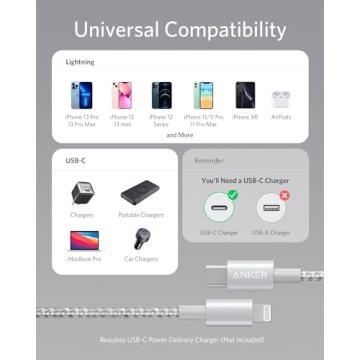 Anker New Nylon USB C to Lightning Cable, Apple MFi Certified for iPhone 14 Series, and More (6FT,Silver)