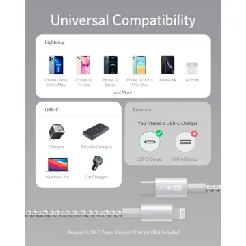 Anker New Nylon USB C to Lightning Cable, Apple MFi Certified for iPhone 14 Series, and More (6FT,Silver)
