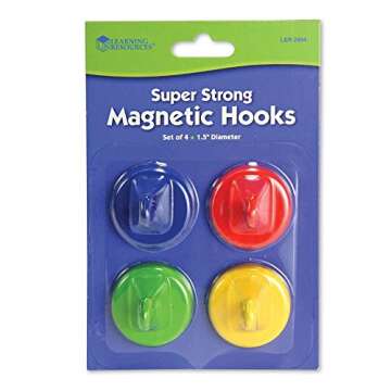 Learning Resources Super Strong Magnetic Hooks - 4 Pieces Sign Holders, Classroom Hooks, Teacher Supplies,Back to School Supplies