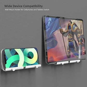 Decobay D2 Wall Mount Phone Holder, Hands Free Phone Holder with Adhesive and Data Cable Receiving Hole for Shower, Charging, RV, Compatible with iPhone, Smartphone Cables, Keys and More (Grey)