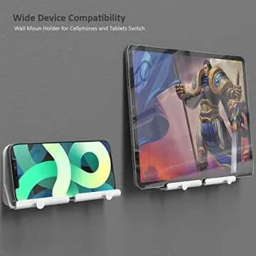 Decobay D2 Wall Mount Phone Holder, Hands Free Phone Holder with Adhesive and Data Cable Receiving Hole for Shower, Charging, RV, Compatible with iPhone, Smartphone Cables, Keys and More (Grey)