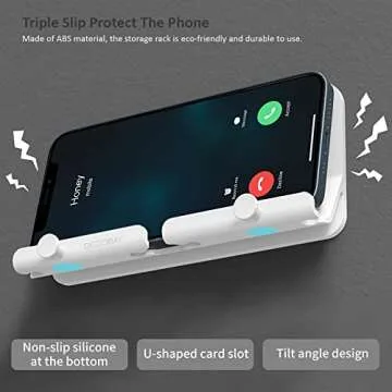 Decobay D2 Wall Mount Phone Holder, Hands Free Phone Holder with Adhesive and Data Cable Receiving Hole for Shower, Charging, RV, Compatible with iPhone, Smartphone Cables, Keys and More (Grey)