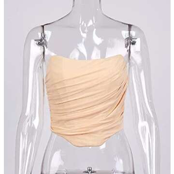 Arjungo Women's Sexy Strapless Boned Mesh Open Back Bustier Zip Up Corset Bodyshaper Crop Top