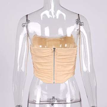 Arjungo Women's Sexy Strapless Boned Mesh Open Back Bustier Zip Up Corset Bodyshaper Crop Top