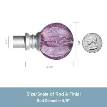 Kenney KN81685 Estrella Purple Sparkle Fluted Acrylic End Standard Decorative Juvy Window Curtain Rod, 28-48" Adjustable Length, Brushed Nickel Finish, 5/8" Diameter Steel Tube