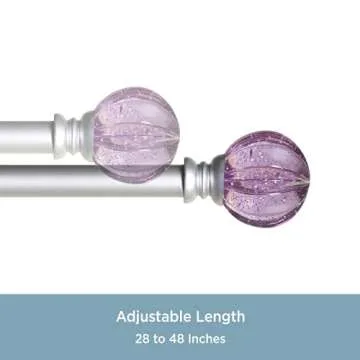 Kenney KN81685 Estrella Purple Sparkle Fluted Acrylic End Standard Decorative Juvy Window Curtain Rod, 28-48" Adjustable Length, Brushed Nickel Finish, 5/8" Diameter Steel Tube