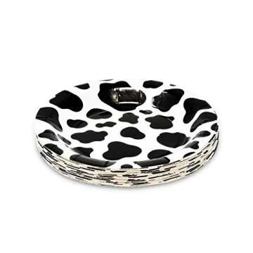 Gift Boutique 122 Pcs Cow Print Party Supplies Disposable Set Paper Plates Cup Napkin for Barnyard Cowboy Cowgirl Farm Animal Barn Birthday Baby Shower Serves 24