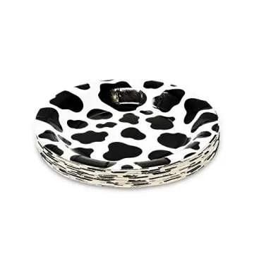 Gift Boutique 122 Pcs Cow Print Party Supplies Disposable Set Paper Plates Cup Napkin for Barnyard Cowboy Cowgirl Farm Animal Barn Birthday Baby Shower Serves 24