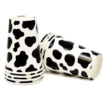 Gift Boutique 122 Pcs Cow Print Party Supplies Disposable Set Paper Plates Cup Napkin for Barnyard Cowboy Cowgirl Farm Animal Barn Birthday Baby Shower Serves 24