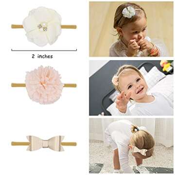 Fancy Clouds Baby Girl Headbands Fabric Linen Bows Flowers,10 Pack Hair Accessories for Newborn Infa...