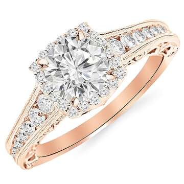 Exquisite 1.25 Carat Halo Diamond Engagement Ring in 14K Rose Gold