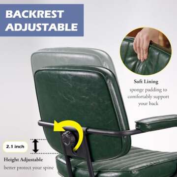 Artswish Mid Century Office Desk Chair - Green Leather Home Office Chair with Wheels and Arms