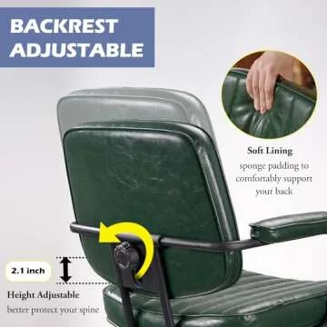 Artswish Mid Century Office Desk Chair - Green Leather Home Office Chair with Wheels and Arms