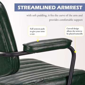 Artswish Mid Century Office Desk Chair - Green Leather Home Office Chair with Wheels and Arms