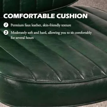 Artswish Mid Century Office Desk Chair - Green Leather Home Office Chair with Wheels and Arms