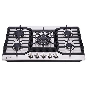 Tymetik Gas Cooktop 30 Inch, 5 High Efficiency Burners Gas Stovetop Stainless Steel Built-in Gas Sto...
