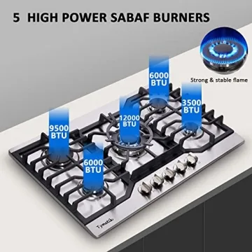 Tymetik Gas Cooktop 30 Inch, 5 High Efficiency Burners Gas Stovetop Stainless Steel Built-in Gas Stove Top Propane/Natural Gas Convertible Gas Hob