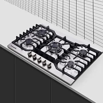 Tymetik Gas Cooktop 30 Inch, 5 High Efficiency Burners Gas Stovetop Stainless Steel Built-in Gas Stove Top Propane/Natural Gas Convertible Gas Hob