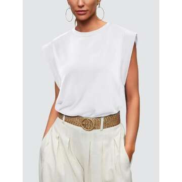 WIHOLL Business Casual Outfits for Women Dressy Spring Summer Tops Fashion Sleeveless Cute Short Sle...