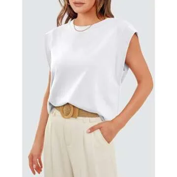WIHOLL Business Casual Outfits for Women Dressy Spring Summer Tops Fashion Sleeveless Cute Short Sleeve T Shirts Cotton Work White Tank Top 2024 Beach Vacation Clothes for Women Resort Wear 2025 L