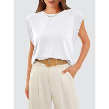 WIHOLL Business Casual Outfits for Women Dressy Spring Summer Tops Fashion Sleeveless Cute Short Sleeve T Shirts Cotton Work White Tank Top 2024 Beach Vacation Clothes for Women Resort Wear 2025 L