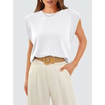 WIHOLL Business Casual Outfits for Women Dressy Spring Summer Tops Fashion Sleeveless Cute Short Sleeve T Shirts Cotton Work White Tank Top 2024 Beach Vacation Clothes for Women Resort Wear 2025 L