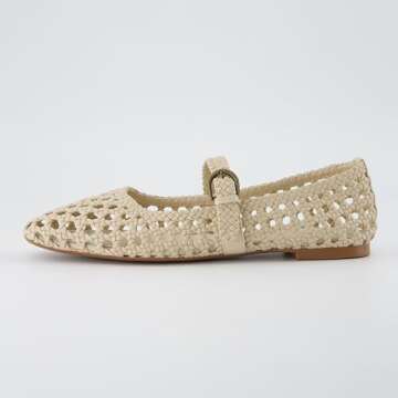 CUSHIONAIRE Women's Weston Woven Mary Jane Flat +Memory Foam Black Flats for Women, Wheat 9.5