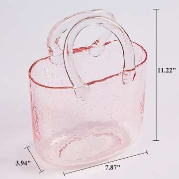 Glass Vase with Elegant Purse Design, Hand Purse vase with Fish Bowl, Unique Flower Vase with Handle and Bubbles - for Home Decor/Office/Garden/Wedding Decor/Enterpiece/Events(Light Pink)
