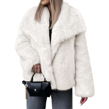 Cicy Bell Womens Faux Fur Coat Winter Shaggy Casual Oversized Lapel Jackets Warm Fuzzy Outerwear