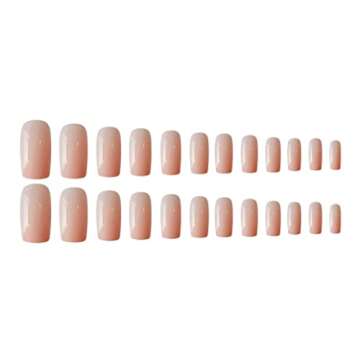 Foccna 24pcs Nude Fake Nails Square Glossy Press on Nail Medium Length False Tips Artificial Finger ...