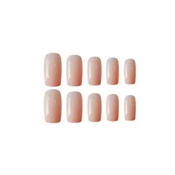 Foccna 24pcs Nude Fake Nails Square Glossy Press on Nail Medium Length False Tips Artificial Finger Manicure for Women and Girls