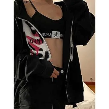 KOSUSANILL Y2k Zip Up Hoodie for Women Long Sleeve Skeleton Graphic Vintage Aesthetic Oversized Sweatshirt 90s E girl Teen Gothic Goth Harajuku Sweater Halloween Casual Top Jacket (Black Skull, L)