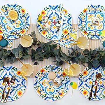 Coterie Blue and Yellow Floral Large Paper Dinner Plates - Elegant Paper Plates for All Occasions