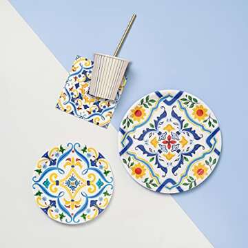 Coterie Blue Floral Paper Dinner Plates - Set of 10 Stylish Party Essentials