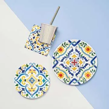 Coterie Blue Floral Paper Dinner Plates - Set of 10 Stylish Party Essentials